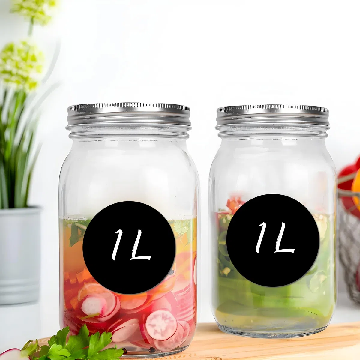 2 Fermentier Set Fermentiergläser 1L mit Fermentiergewichte und Schraubdeckel Gärglas Mason Jars 1 Liter von Kimchi Sauerkraut container Mehrzweck Vorratsgläser mit Deckel