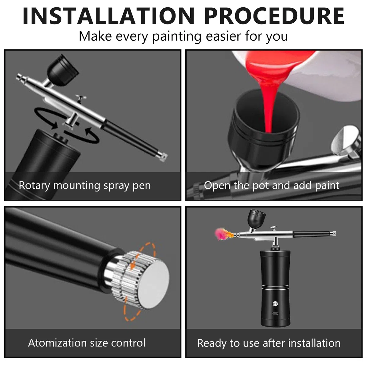 Airbrush Set Mit Kompressor,Wiederaufladbare Airbrush,Tragbare Air Brush Kompressor-Set,Wireless Airbrush Set For Makeup,Kuchendekoration,Nail Art,Tattoo-Modellierung,Wiederaufladbar