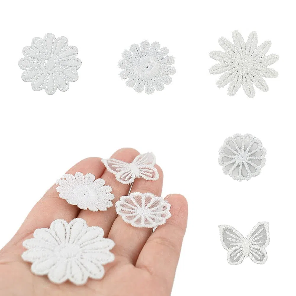 Pamts Bestickter Aufnäher 40 Stück Sew On Patchesapplikationen für Stoffe Dekorative Patch Applikationen Patch weiß für DIY Handwerk Dekorationen