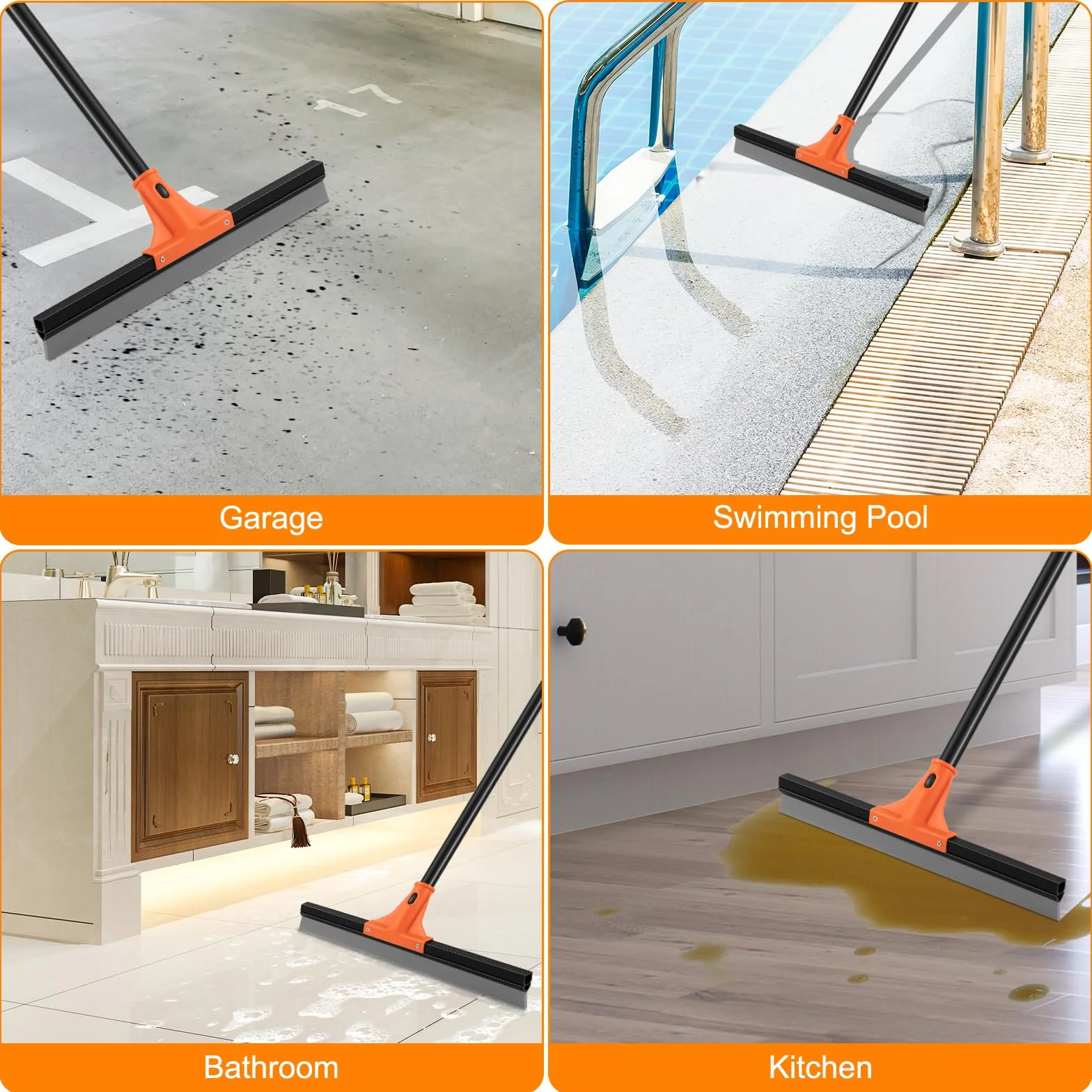 wlich Abzieher Boden, 43cm Breite Wasserschieber Bodenabzieher mit Langem Stiel 154cm Heavy Duty Wasserabzieher Boden Fensterabzieher für Bad Garage Fenster Fliesen Glas Marmor