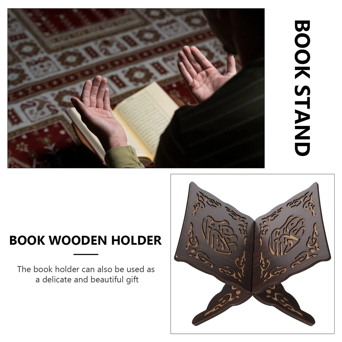 PRETYZOOM Koran Halter Holz Buchstütze Leseständer Vintage Schwarz 29x21x18cm Muslimische Islamische Ramadan Dekorationen Eid Mubarak Gebet Buch Standhalter
