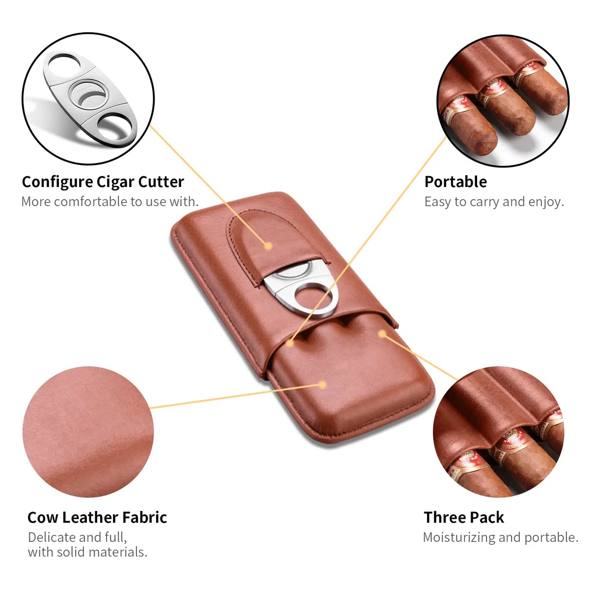 CIGARLOONG Zigarrenetui Braun Zigarren Leder Humidor Zu 3 Zigarren mit Zigarrenschneider