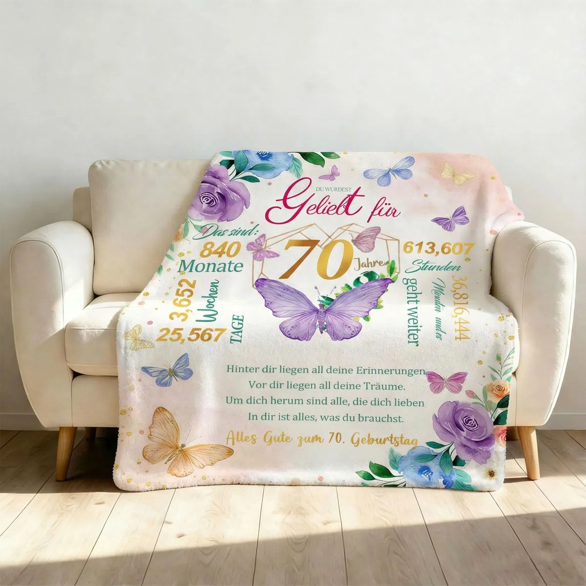 Geschenke zum 70. Geburtstag für Frauen, Flanell-Wohndecke 130 x 150cm, Geschenk für eine 70-jährige Frau, Geschenk für Sie aus dem Jahr 1956, Geburtstagsgeschenke für Damen, Mama, Oma, Ehefrau