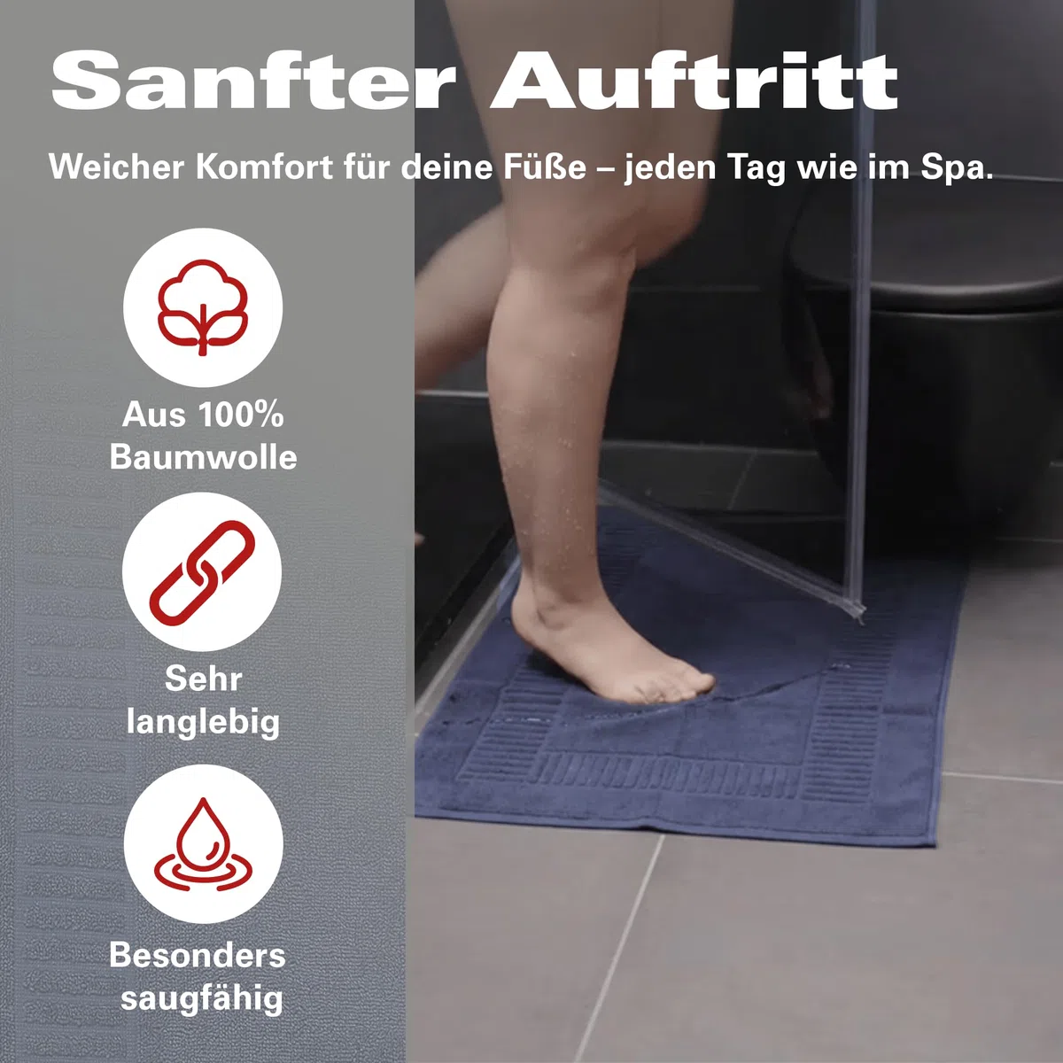 BaSaTex - 2er Pack Badvorleger für Dusche & Badewanne - Badematte Saugfähig & Schnelltrocknend in 50x80 cm - Aus 100% Baumwolle - Öko-Tex Made in Green Zertifiziert - Navy Blau