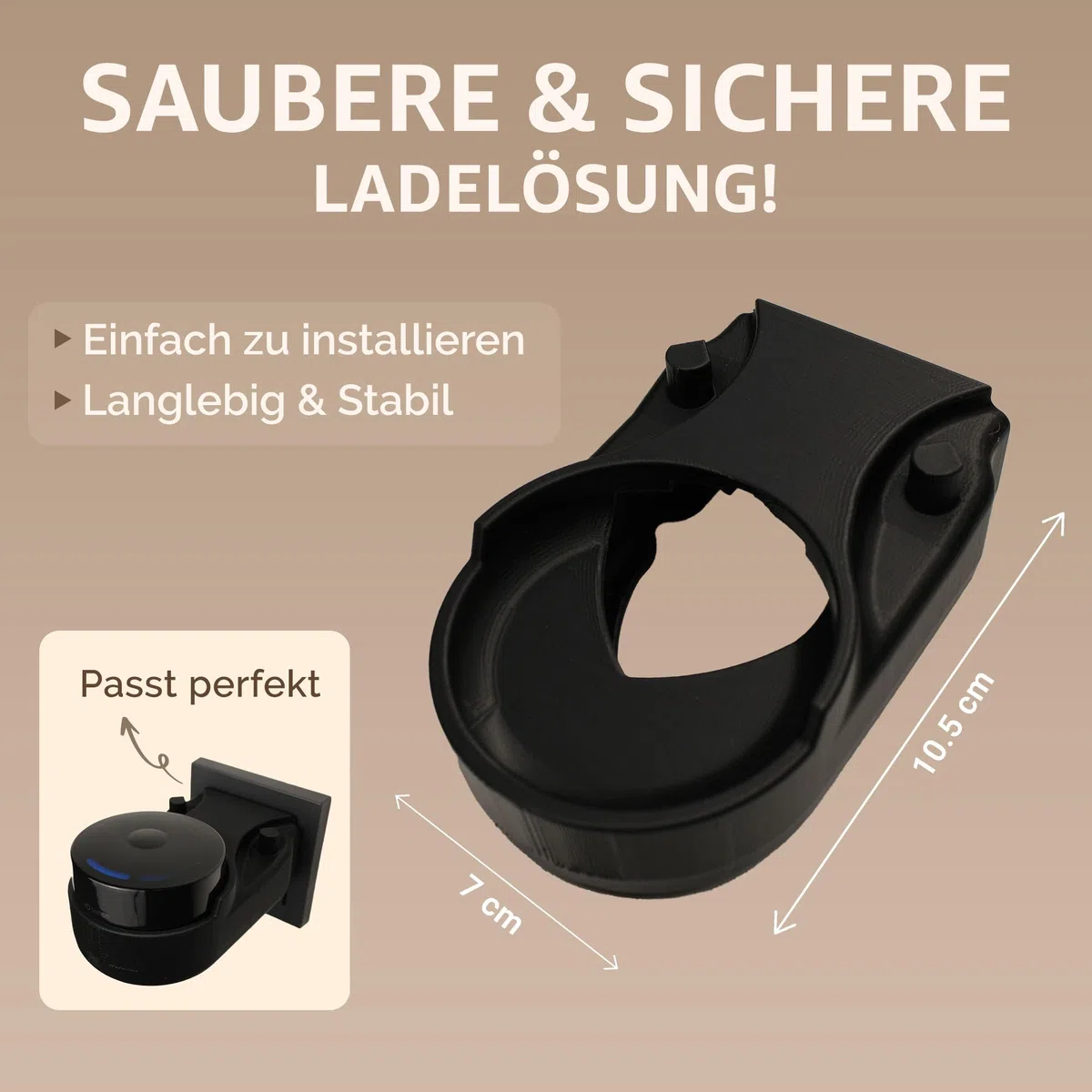 Halterung passend für Oral-B iO 10 – Zahnbürstenhalter – Steckdosenhalterung ohne Bohren – Zahnbürstenständer mit Kabelführung – Platzsparend & hygienisch – 3D-Druck - Made in Germany – Schwarz