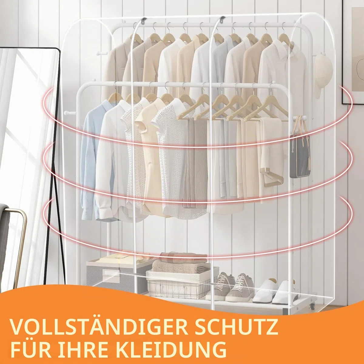 HEKOBAG Kleiderständer Abdeckung Transparent Abdeckhaube Kleiderstange 180 * 150 * 50cm Schutzhülle Kleiderständer Kleiderschutzhüllen mit Reißverschluss Staubdicht Schutz für Kleidung Anzug Mantel