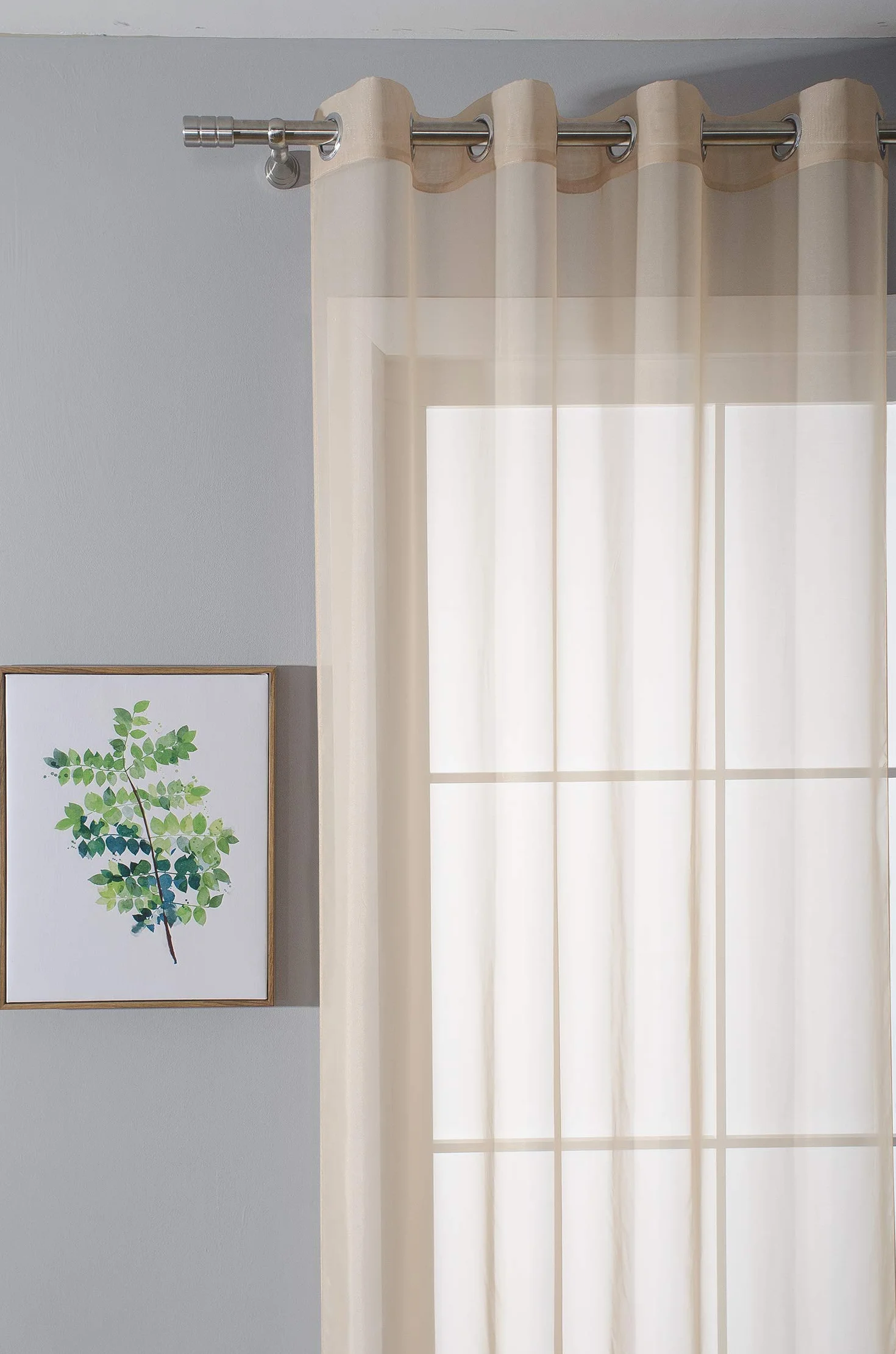 Gardinenbox 2er-Pack Ösen Gardinen Transparent Vorhang Set Wohnzimmer Voile Ösenvorhang Bleibandabschluß HxB 225x140 cm Sand, 203322