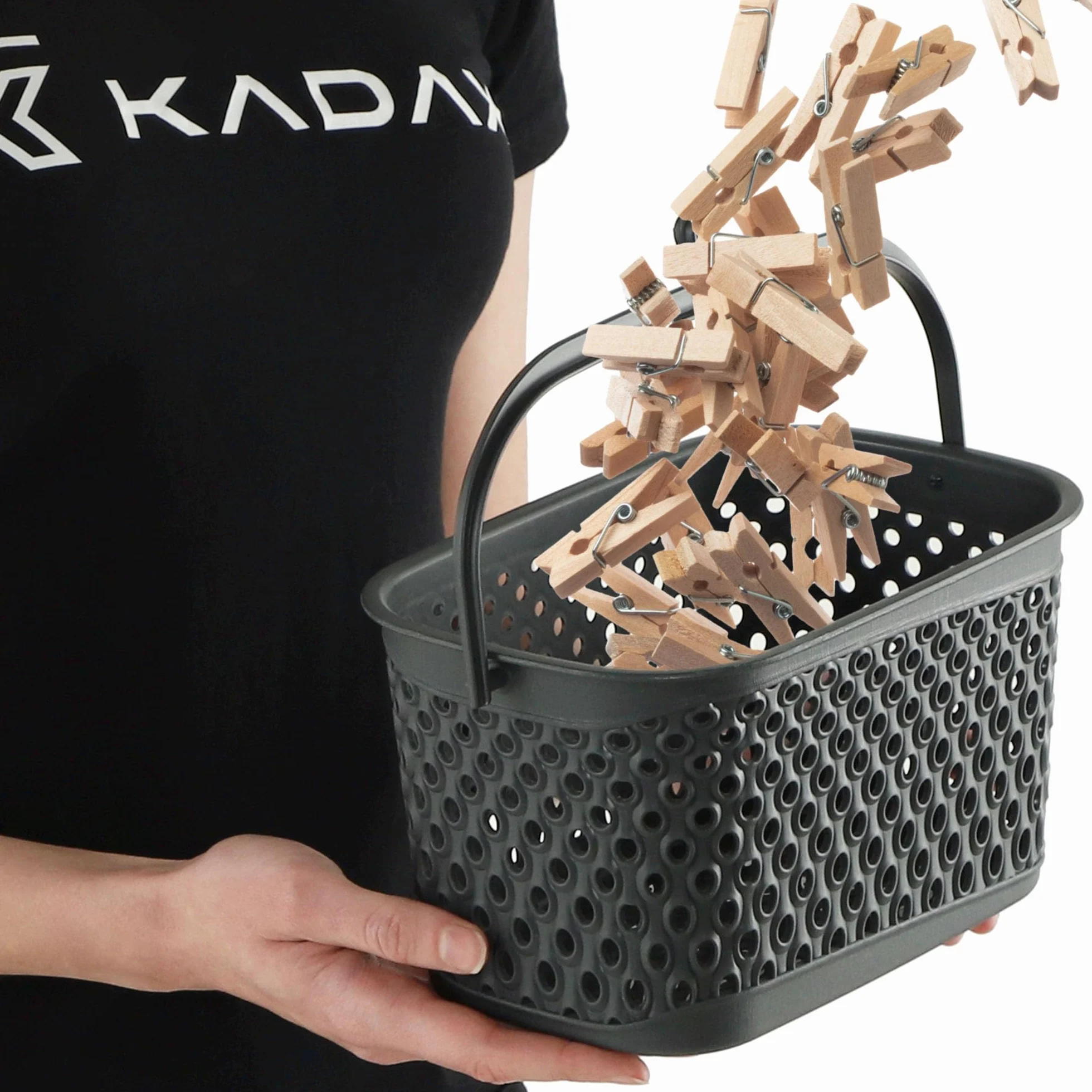 KADAX Klassischer Wäscheklammerkorb, Klammer Korb für Wäscheleine, Klammerkorb zum Aufhängen, Klammerbeutel für Wäscheklammern, Körbchen mit Haken (Grau)