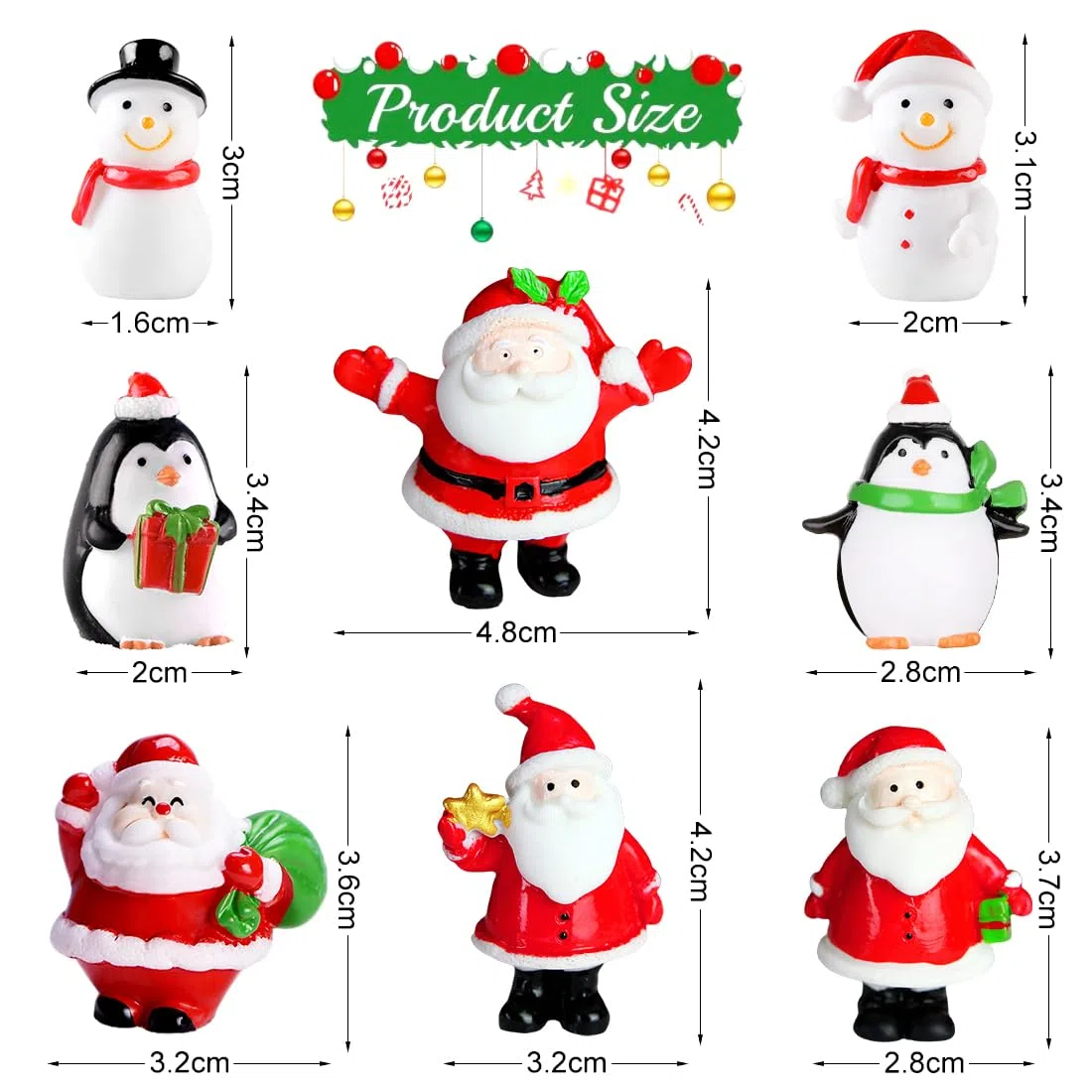 Bluelves 24 Stück Weihnachtliche Miniatur Ornamente und Figuren, Tischdeko mit Weihnachtsmann, Schneemann, Elch und Schneekugel