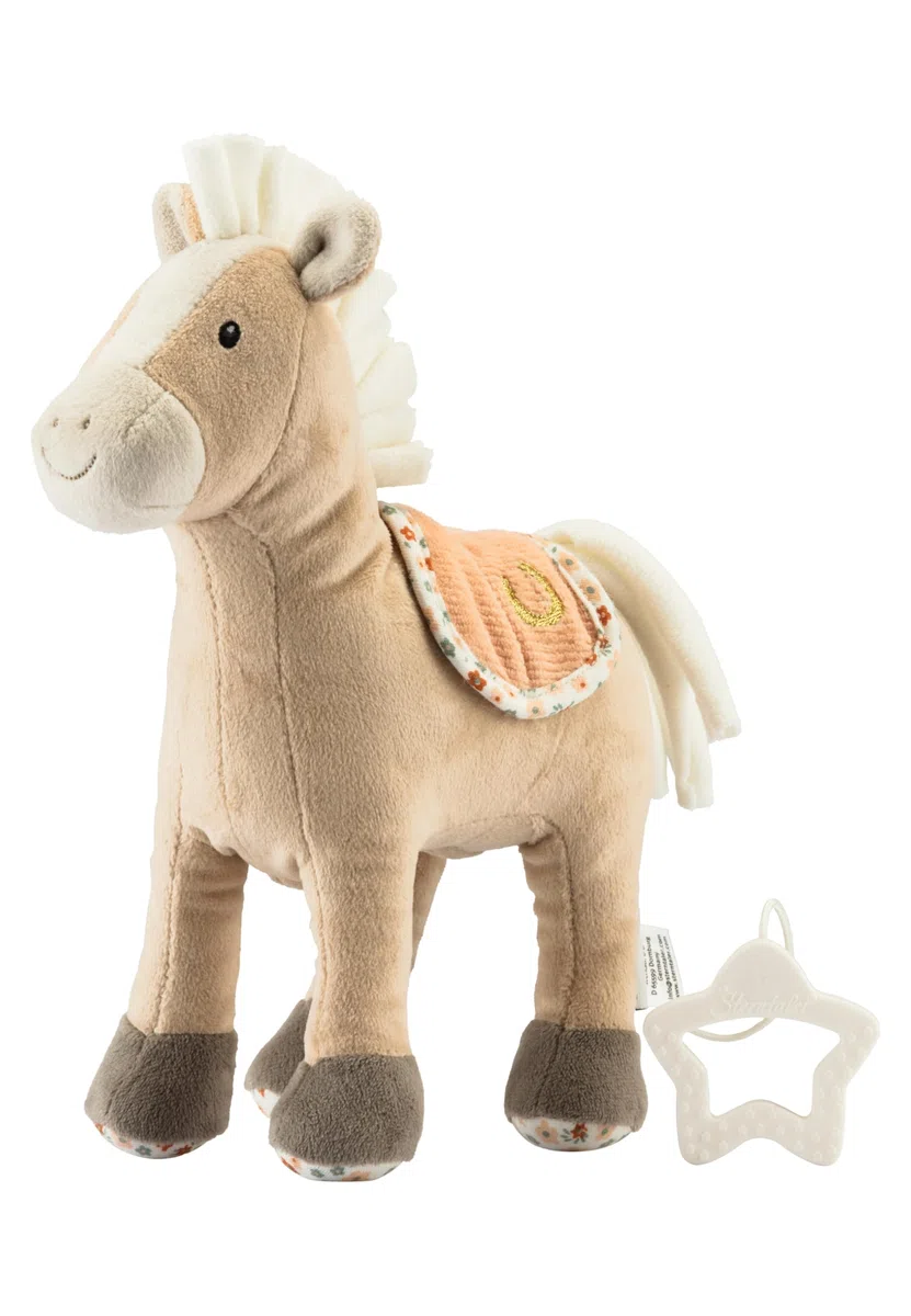 Sterntaler Spieluhr M Pferd Sunny - Baby Spieluhr aus weichem Stoff - Kuscheltier Baby mit Kordsattel - Einschlafhilfe, wirkt beruhigend zuhause & unterwegs, lichtbeige