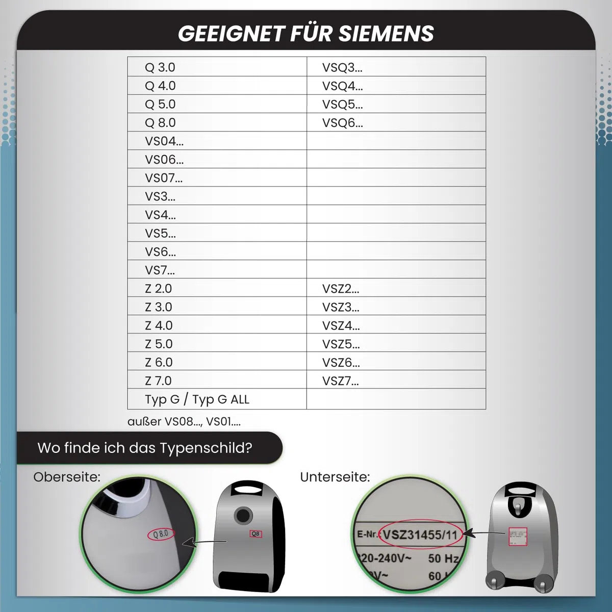 McFilter I 16 Staubsaugerbeutel kompatibel mit Siemens Typ G All VZ41FGALL / VZ16GALL Serie VS06 Q2.0 Q3.0 Q5.0 Q8.0 VSQ5 VSQ8 Z 2.0 Z 3.0 Z 5.0 Z 7.0 synchropower I mit Staubverschluss I inkl. Filter