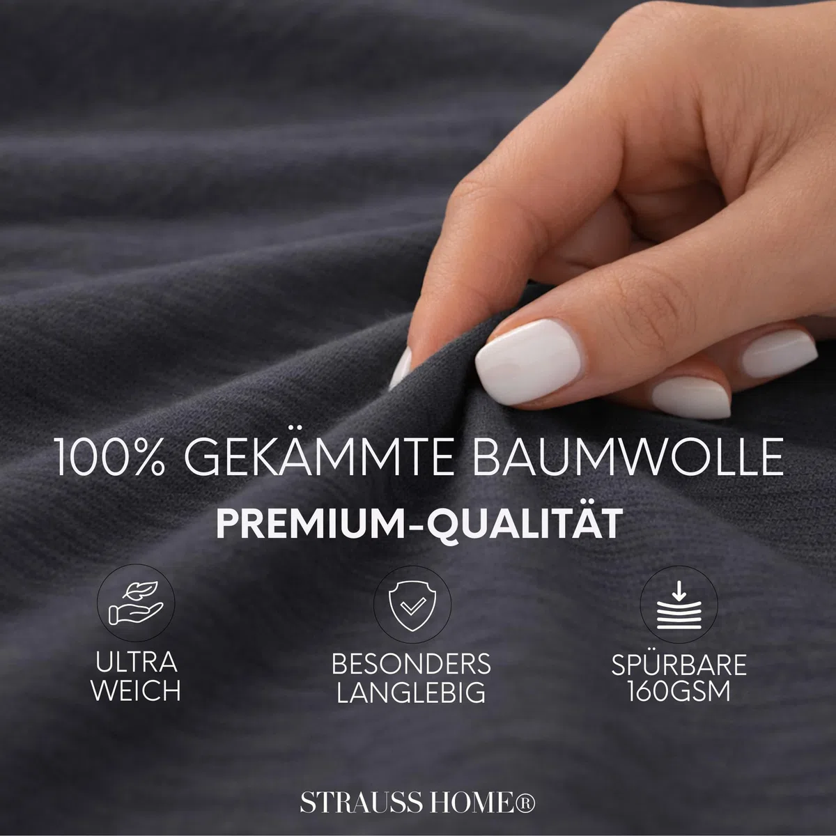Strauss Home Premium Spannbettlaken Jersey 140x220-160x220 cm - 160 g/m² 100% gekämmte Baumwolle, 40 cm Steg, Oeko-TEX - für Boxspringbett & Wasserbett - Anthrazit