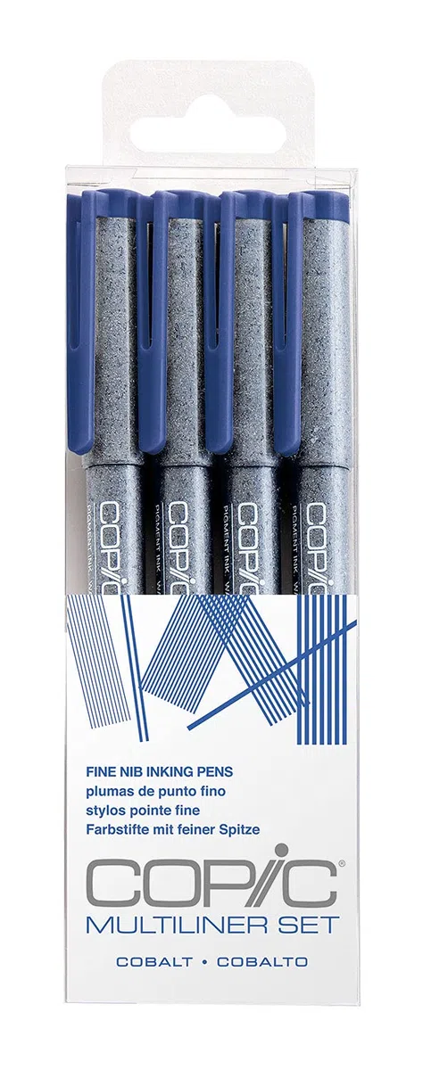 COPIC Multiliner Set, Cobalt, 4 Fineliner in verschiedenen Strichstärken, Zeichen Stifte mit einer feinen Spitze und wasserbeständiger Pigmenttinte