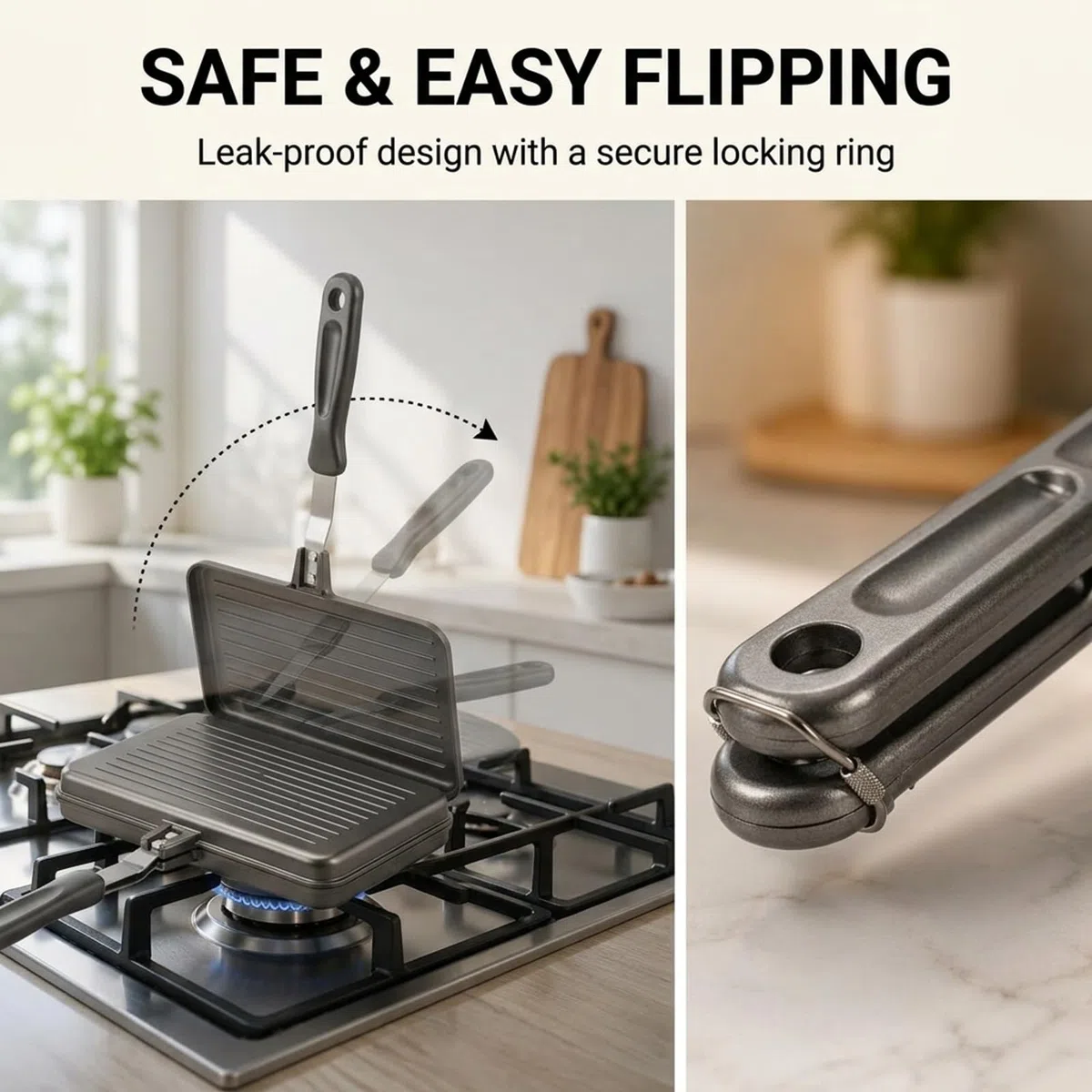 Doppelseitige Sandwich Maker Bratpfanne, Sandwichmaker Camping Doppelseitige Bratpfanne, Antihaft Aluminium Schwarz, Toastpfanne für Gasherd Camping und Frühstück