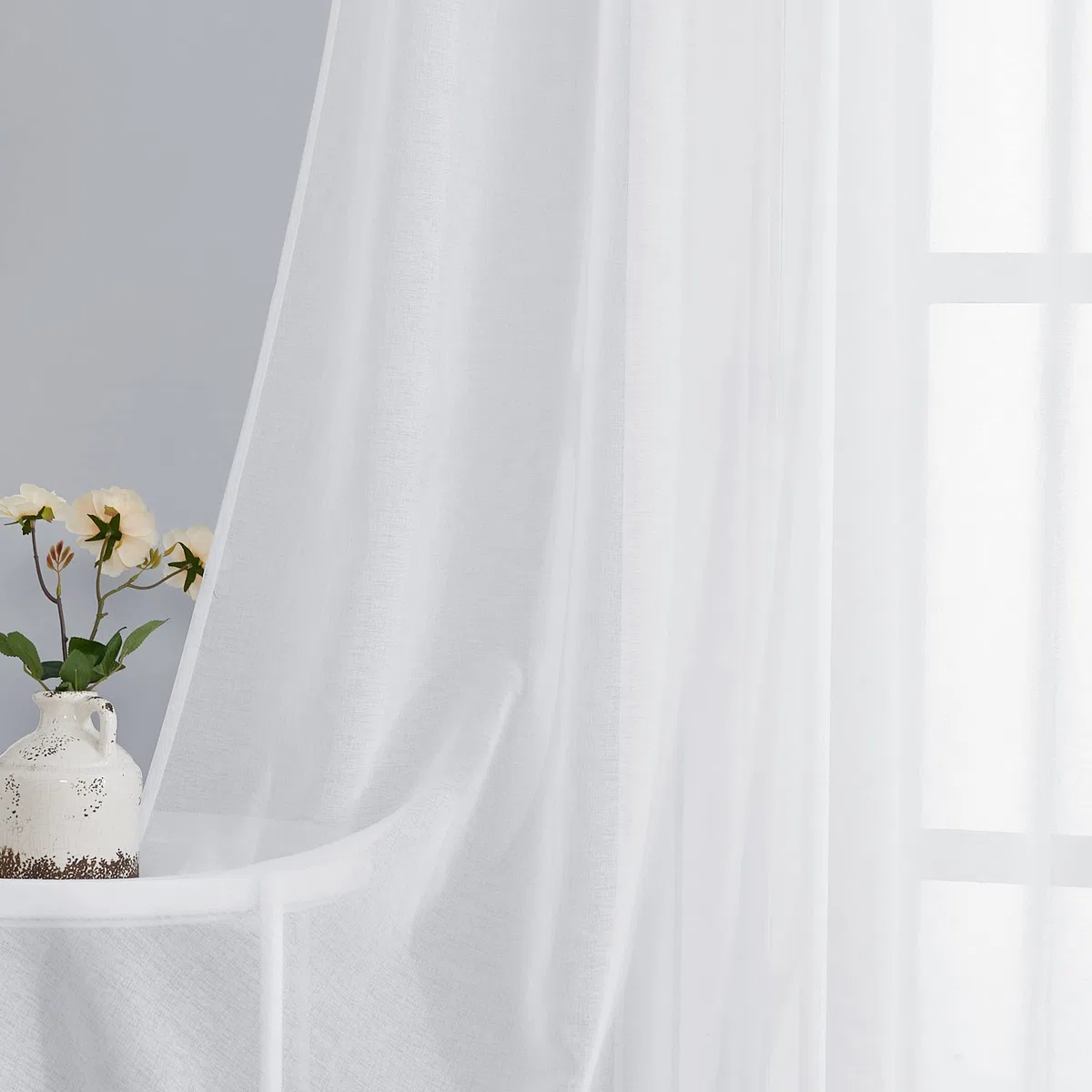 PONY DANCE Weiße Gardinen mit Kräuselband für Schienensystem 2er Set H 245 x B 140 cm Leinenoptik Gardine Transparent Vorhänge Durchlässig Sheer Curtains