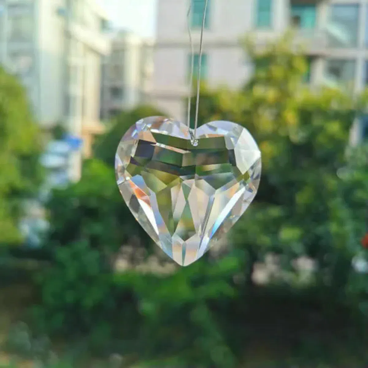 45MM Fengshui Facettiert 3D Liebe Kristall Prisma Hängen Suncatcher Kronleuchter Dekor-Rot