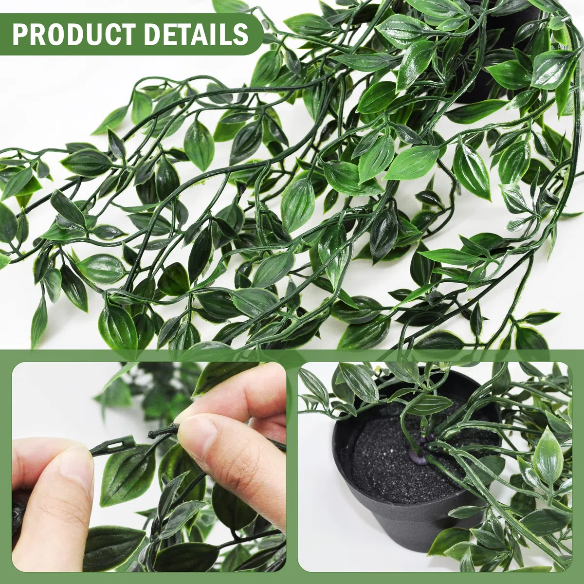 SHEPIN 3 Stück Hängepflanze Künstlich mit Topf,55-85 cm Kunstpflanze Hängend, Künstliche Hängepflanzen wie echt Artificial Plants Plastikpflanzen Deko für Indoor Outdoor Draußen Garten Deko