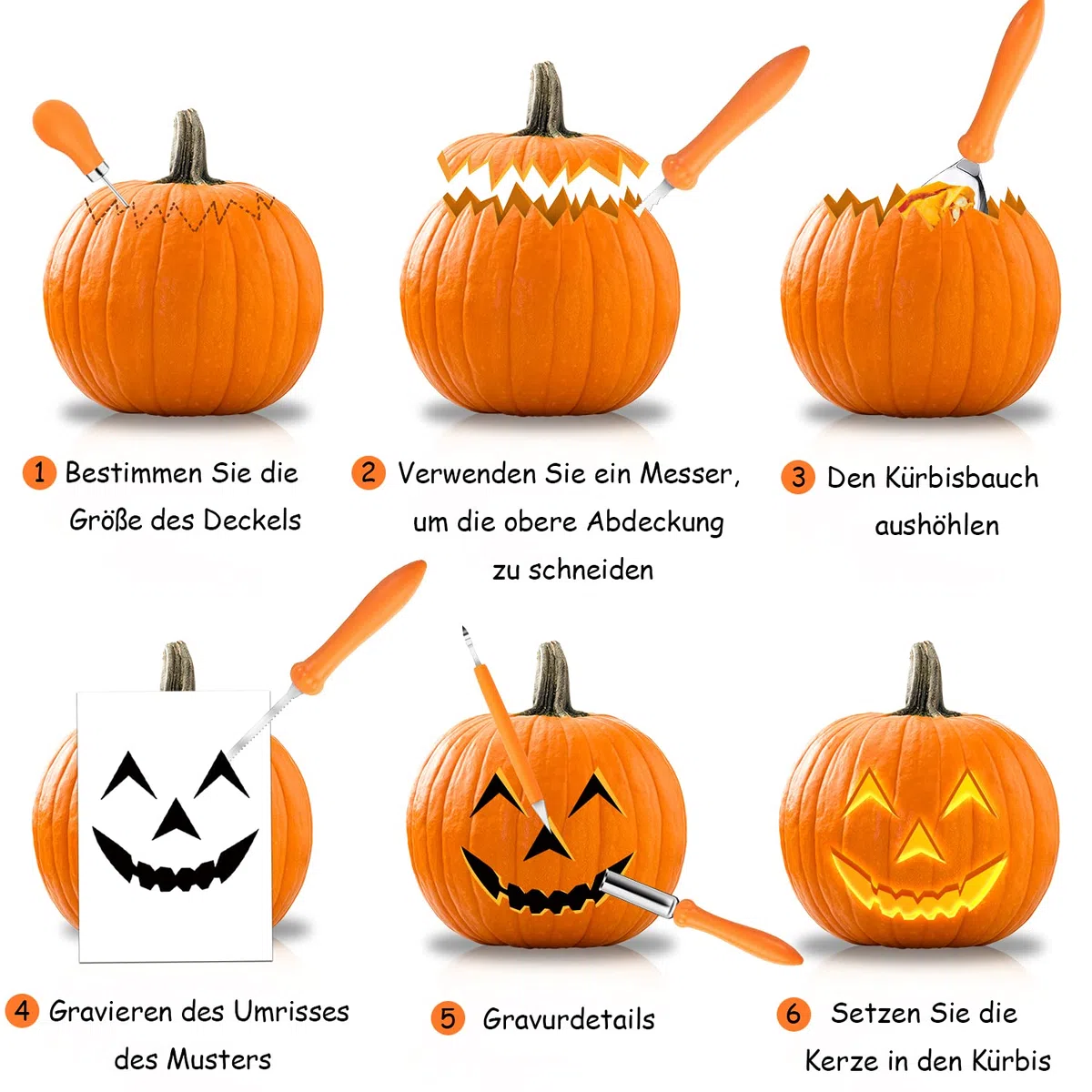 Alintor Kürbis Schnitzset, 11 Stück Schnitzwerkzeug Kürbis, Kastanienbohrer Kinder, Kürbis Schnitzset Kinder, Halloween Schnitzen Set (10 Vorlagen)