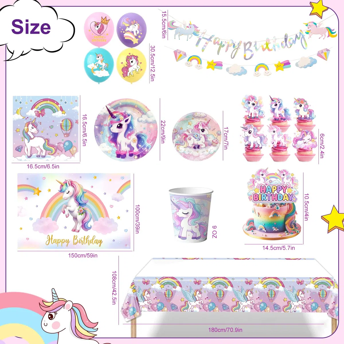 Einhorn Deko Kindergeburtstag,10 Gäste Einhorn Geburtstag Partygeschirr Set Pappteller Kindergeburtstag Servietten Partygeschirr für Deko Kindergeburtstag Mädchen