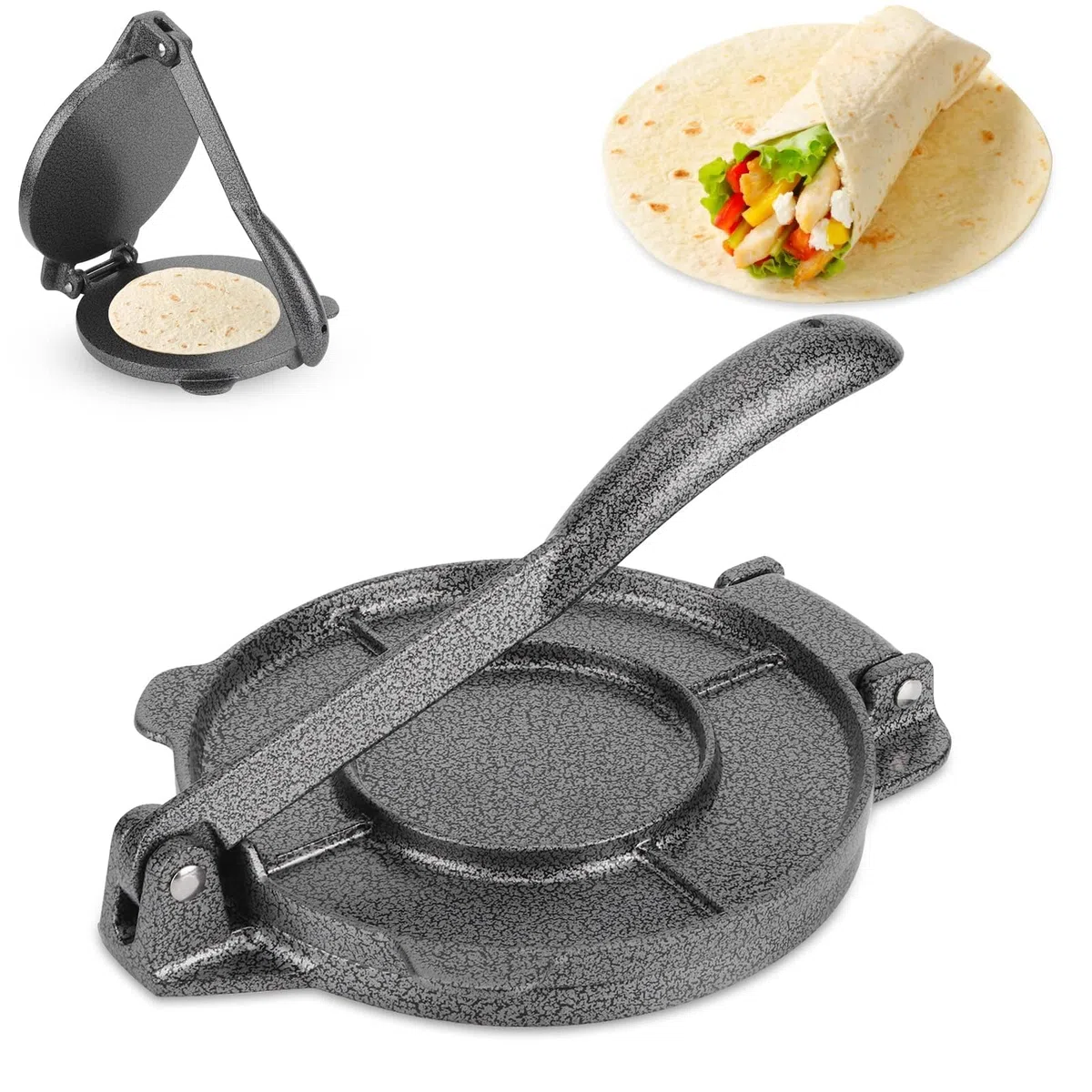 Tortilla Press, 6,5 -Zoll -Aluminiumlegierung Tortilla und Roti Maker Tortilla Maker Quesadilla Maker Burrito Maker Empanada Press Rotimatic Roti Maker mit faltbarem Griff für Teigentortillas