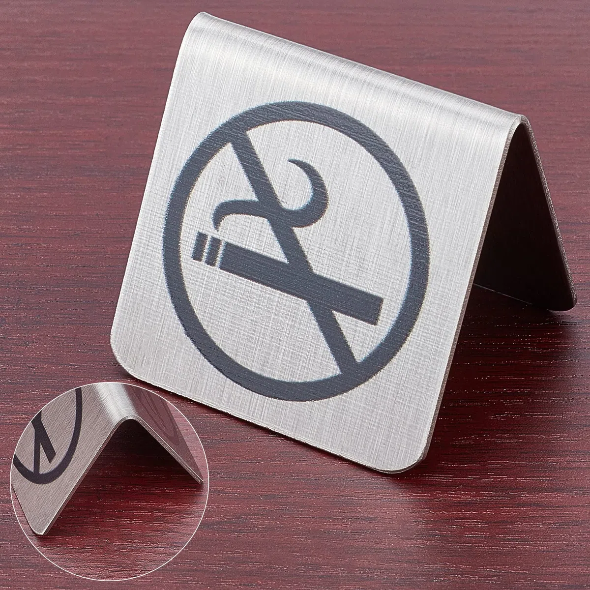 AHANDMAKER 6 Stück Edelstahl Nichtraucher-Schild, Doppelseitiges Nichtraucher Warnschild Rauchverbot Tischkarte für Außen-und Innenbereich Bibliotheken Hotels, Cafés, 4.8x5x5cm
