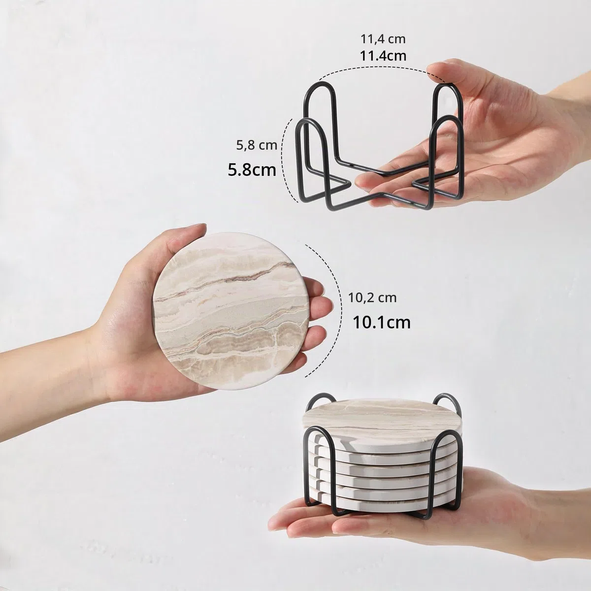 LIFVER Marmor Glas Untersetzer-Set 6er, Absorbierend Mit Korkboden Und Halter, Für Getränke in Bars, Cafés, Haus, Party, Büro, Geschenke Für Mama Papa