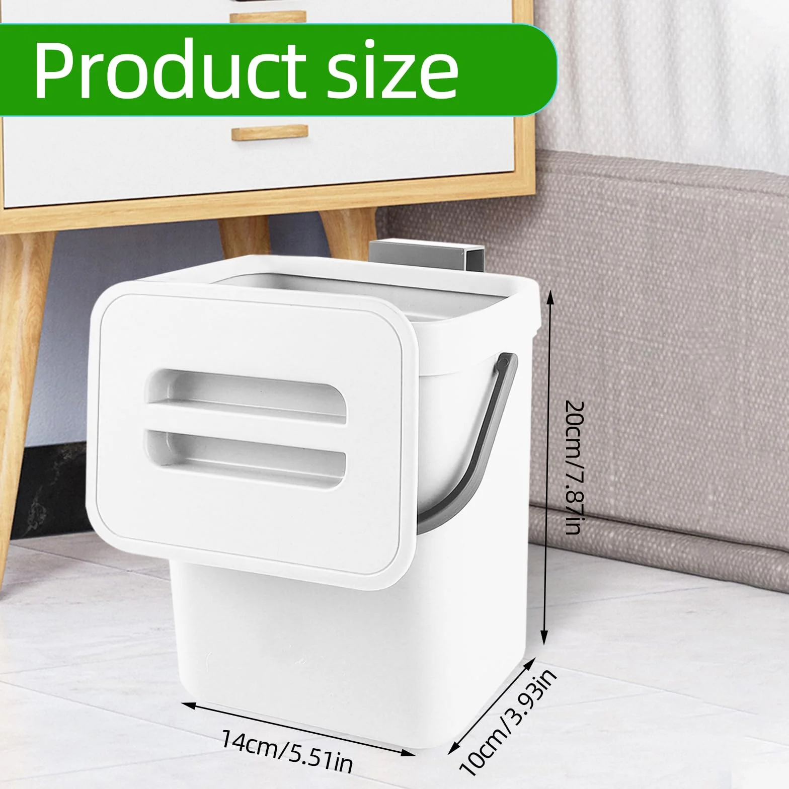 Kleiner Komposteimer für die Küche, Mülleimer, Hängend Biomülleimer, Mülleimer für Arbeitsplatte, Behälter mit Deckel, Komposter, für den Innenbereich, 3 L, Weiß