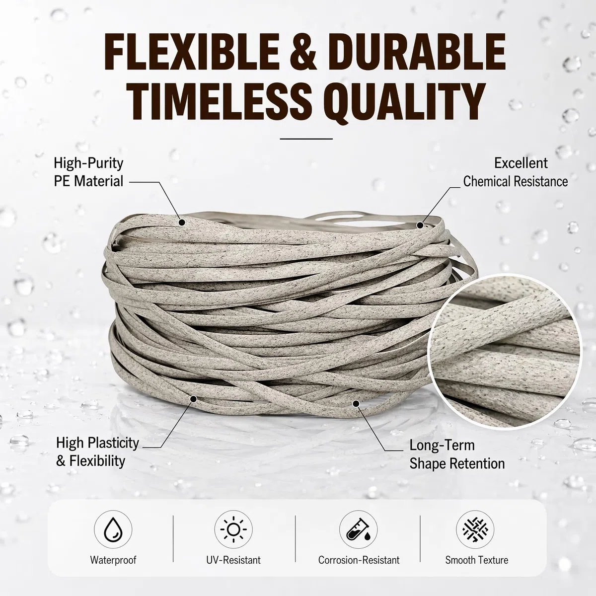 DASIAUTOEM Kunststoff Gewebtes Rattan, 65m Reparatur-Set für Rattan-Gartenmöbel mit Webwerkzeug, Flach Gewebtes PE-Rattans für Outdoor Möbel, Garten, Terrasse, Tisch, Sitzbank Sehr langlebig (C)