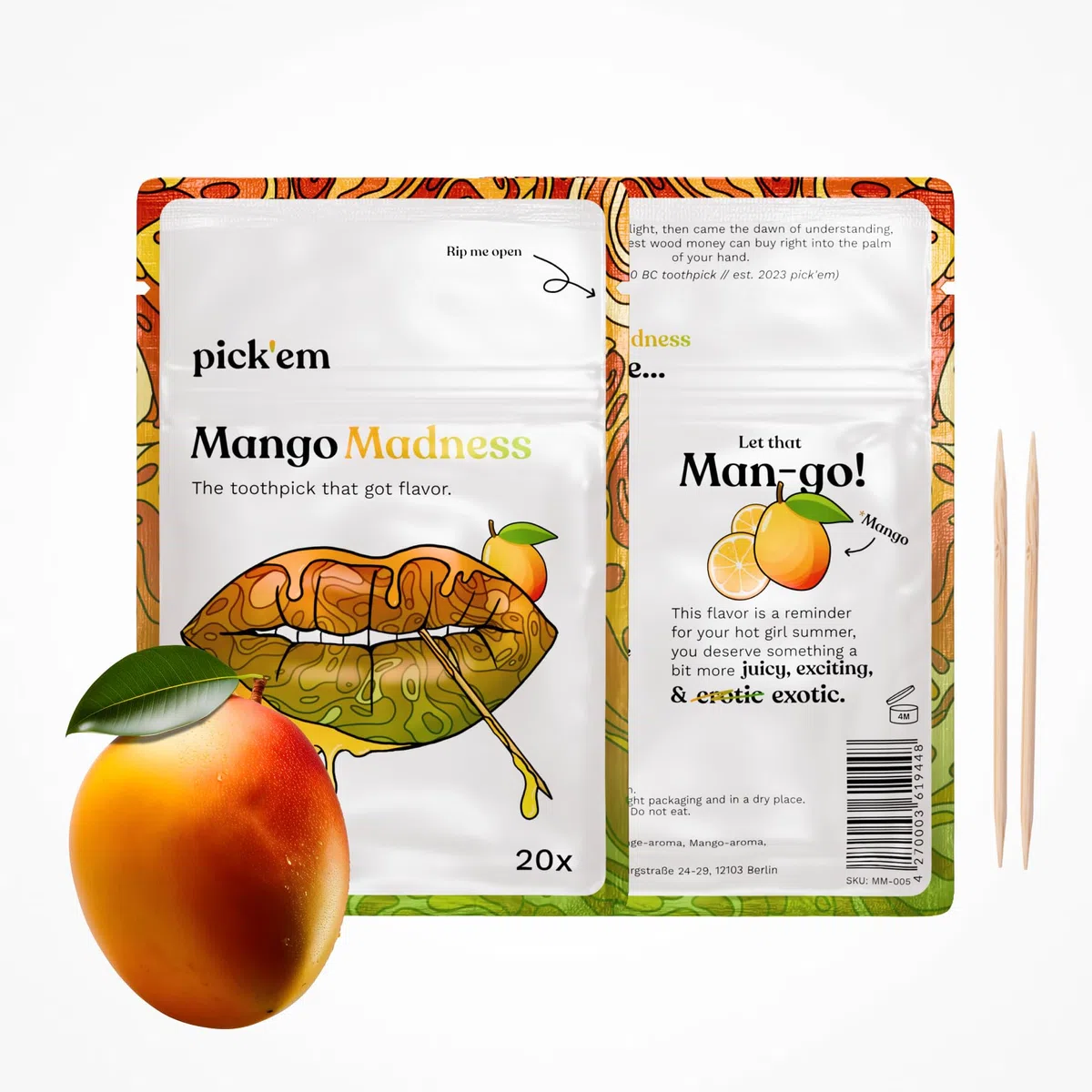 pick'em Zahnstocher mit Geschmack 6-Pack XXL [120x ZAHNSTOCHER MIT GESCHMACK] - Minze, Mango, Cola, Wassermelone, Pfirsich, Erdbeere - Zahnstocher mit Geschmack - aromatisierte Zahnstocher