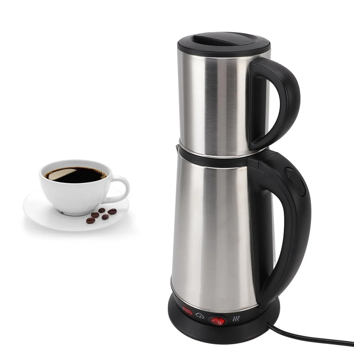 aqxreight Elektrischer Türkischer Wasserkessel aus Edelstahl mit Infuser - 1L -Teekanne und 2L Doppelkessel für Schwarz und Kräutertee zu Hause (EU-Stecker 220V)