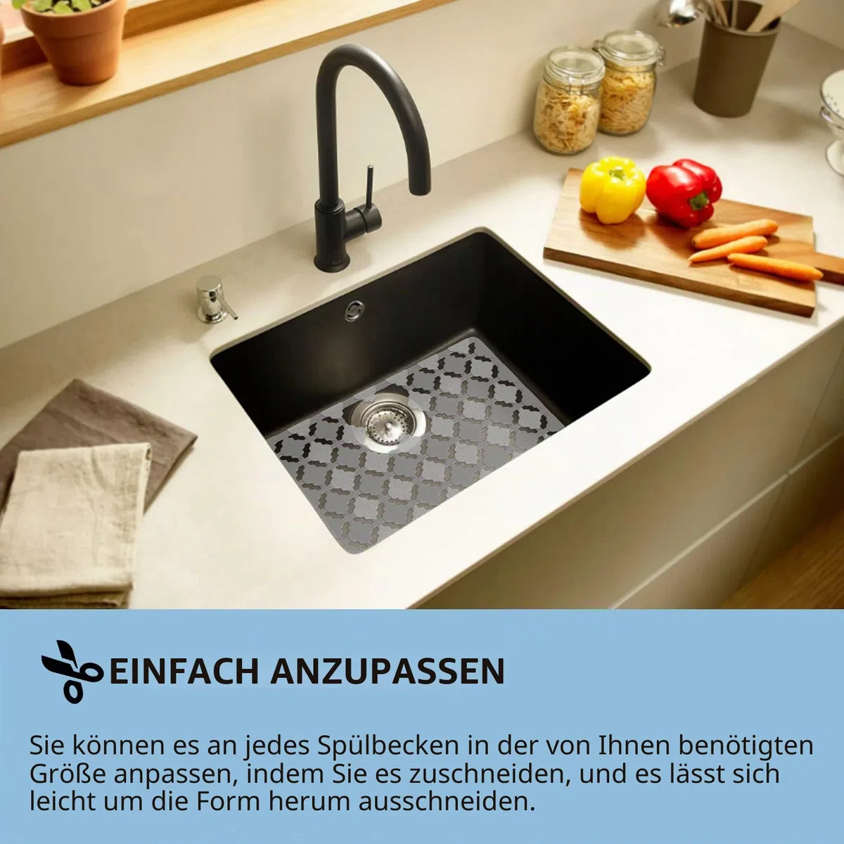 Top-spring Spülbeckenmatte, 2-teilig Küchenspülen-Schutzmatte für Keramik-/Edelstahl-Spülen, zuschneidbare Abtropfmatte 30 x 40 cm (Transparent)