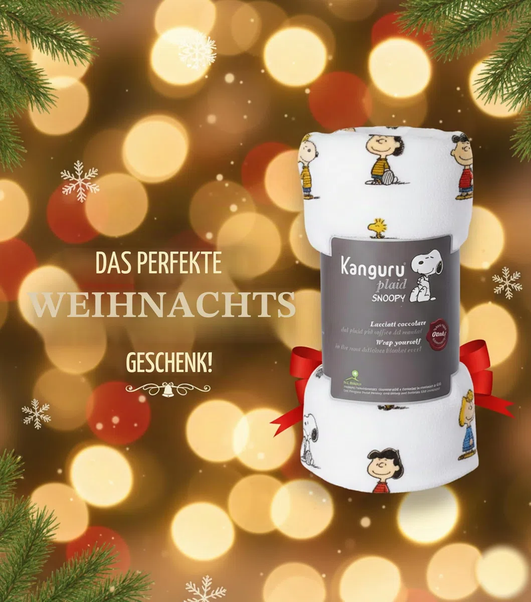 Kanguru Snoopy Decke aus weichem Fleece Weiche und warme Mikrofaser, Weihnachten oder für eine bequeme Entspannungscouch, TV-Plaid-Erdnüsse, 100% Polyester, weiß, Einheitsgröße