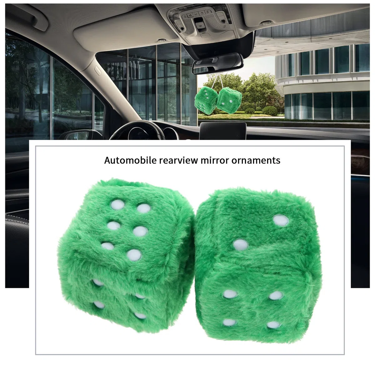 Hängende Pelzige Würfel Weiche Plüschwürfel Anhänger mit Saugnapf Dekoration für Autoinnenraum Heim Büro, 6x6x6cm Grün