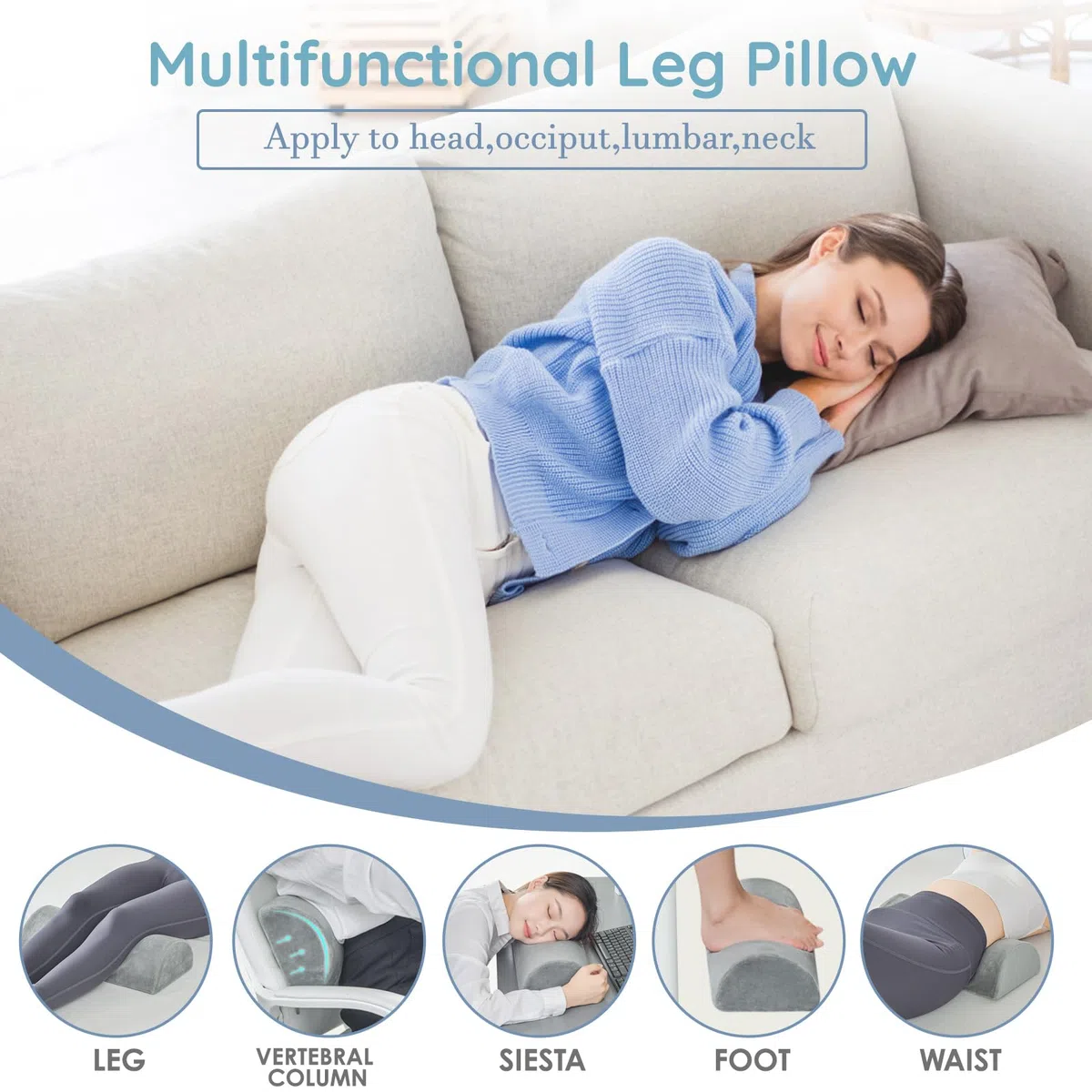 Memory Foam Kissen, orthopädische Nackenrolle, Beinhochlagerungskissen unter dem Knie, Rücken, Beine, Seitenschläfer, postoperative Fußstütze, Lendenwirbelsäule, 41,9 x 18 x 9,9