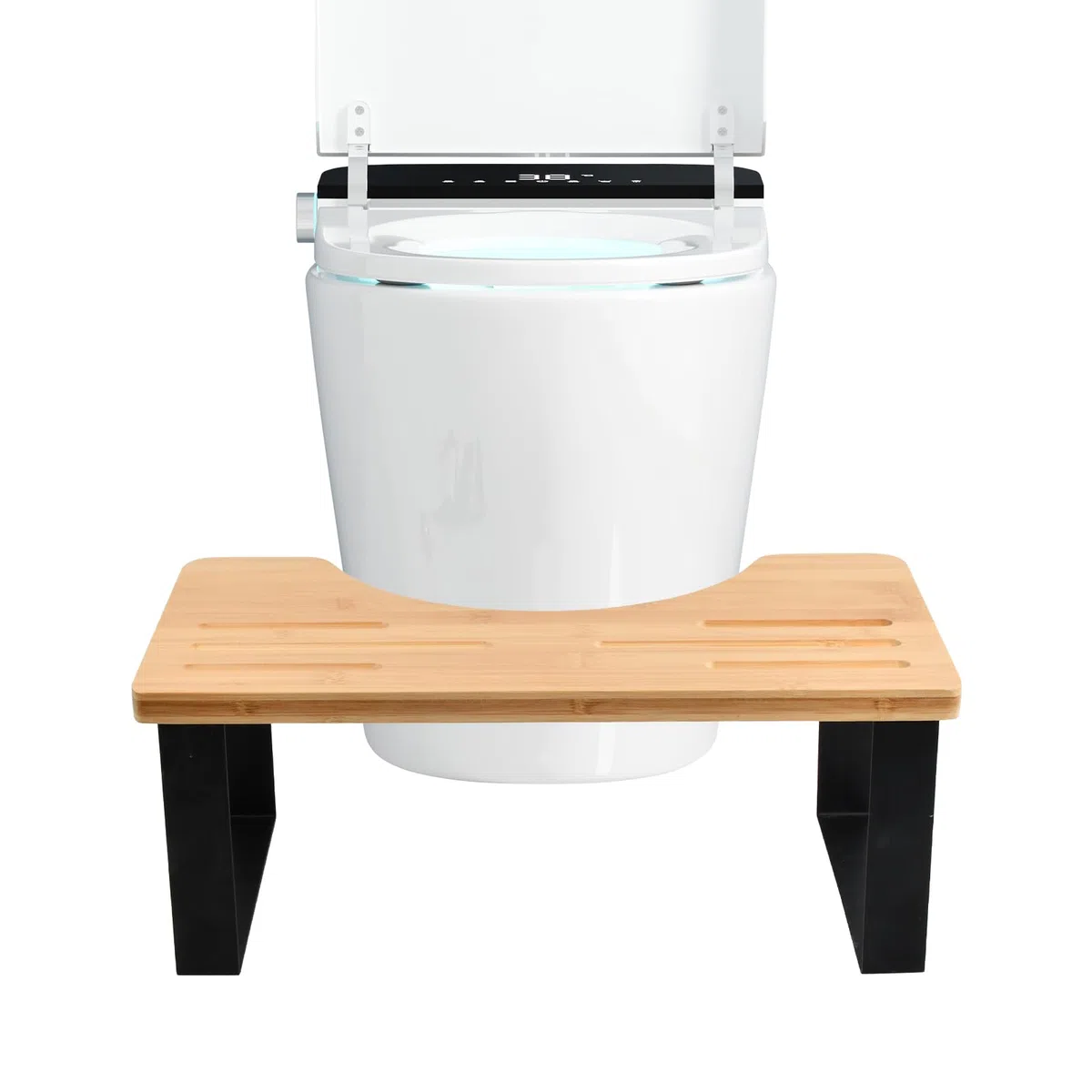 Dokeno Toiletten Hocker, Fußbank Holz, Kackhocker für Erwachsene, Anti-Rutsch Klohocker, Toiletten Schemel, Kackhocker, Tritthocker WC Holz mit Metall für Erwachsene und Kinder
