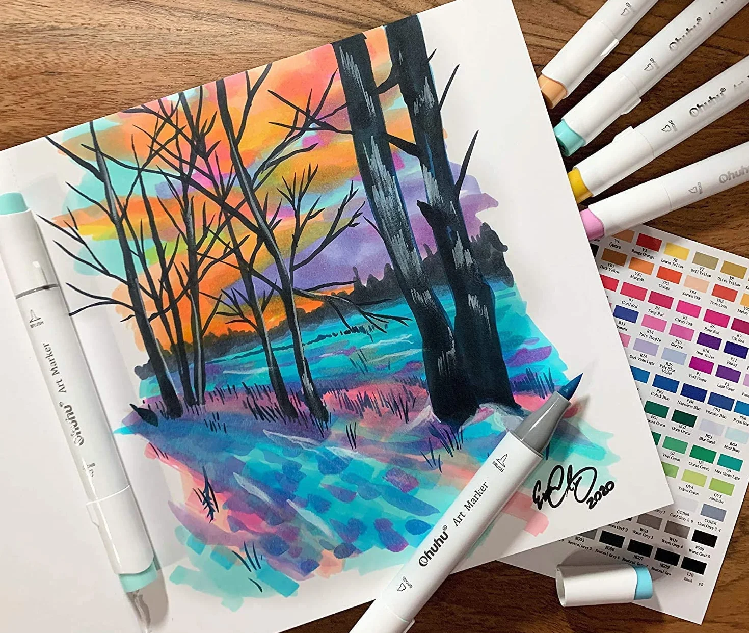 Ohuhu A4 Alkoholmarker Skizzenbuch - 200 g/m² säurefreies Papier, 156 Seiten (78 Blätter), 21x29,7 cm Hardcover mit Premium PU-Einband, Sketchbook für Aquarell, Marker & Illustration