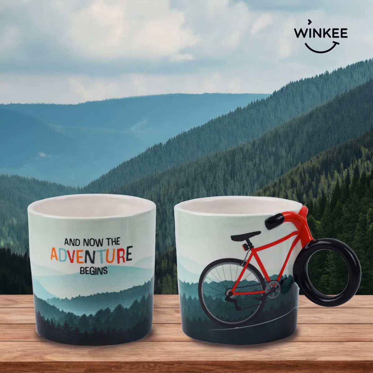 Winkee - Fahrrad-Kaffeetasse - Stilvolle Kaffeetasse mit Fahrradgriff I Fahrrad Teetasse I Perfektes Fahrradzubehör