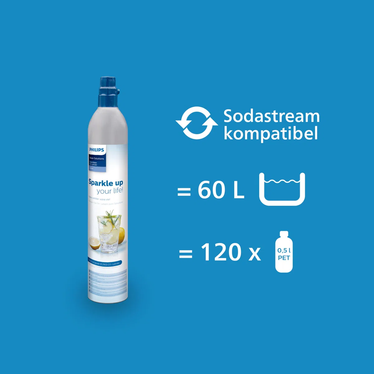 Philips Water ADD913/10 Sprudelwasserbereiter CO2-Zylinder, Edelstahl