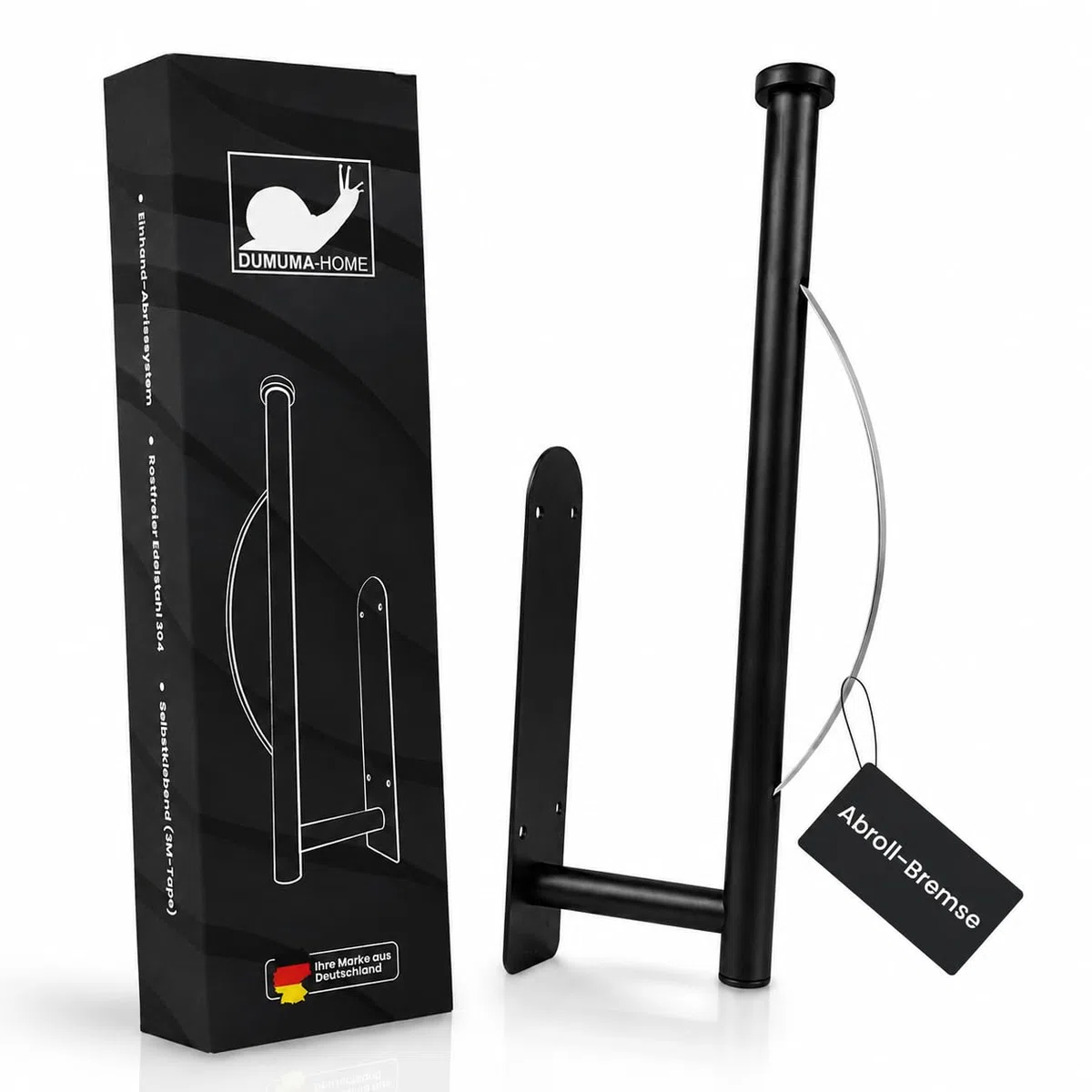 Premium Küchenrollenhalter ohne Bohren Selbstklebend Wand - Einhändig Abreißen XXL Basis - Zewa Rollenhalter mit Abroll-Bremse Dämpfung - Küchenpapierhalter Edelstahl Schwarz Küche Bad Wohnmobil