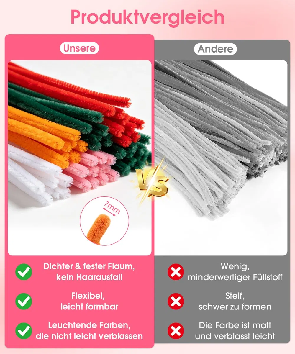 550 Stück Pfeifenreiniger Blumen Set, 9 Farben Pfeifenputzer zum Basteln mit Schleifenband, Klebeband, Staubblätter, Blumendraht, Blumenpapier, Anleitung & Video-Tutorial für Kreative DIY