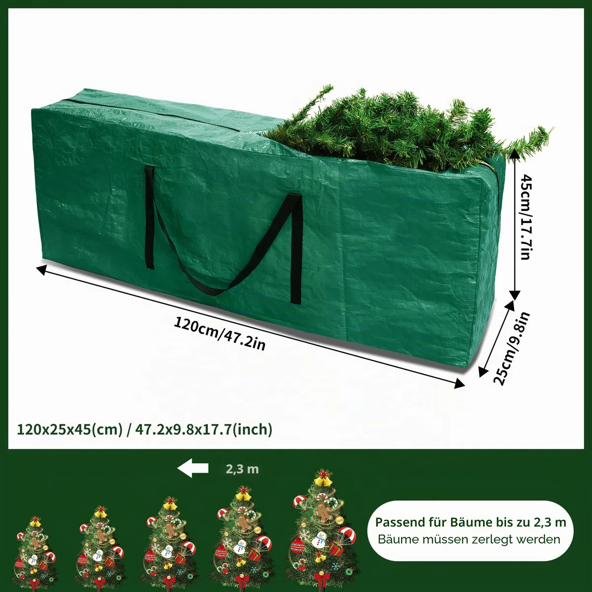 RICHIE Künstlicher Weihnachtsbaum Aufbewahrungstasche für 2,5m Tannenbaum, Aufbewahrungstasche für Weihnachtsbaum, praktisch zur Aufbewahrung von Weihnachtsbäumen, Verstärktem Tragegriff (Grün)
