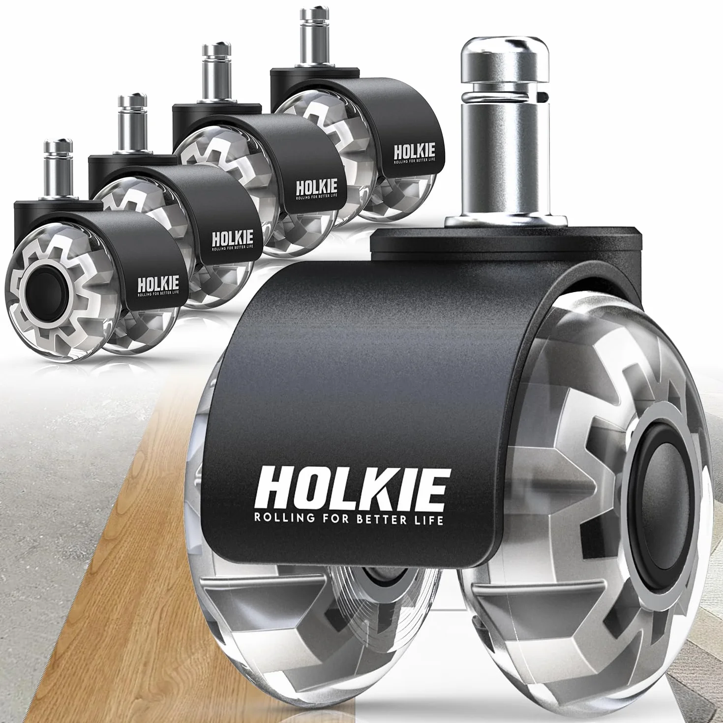 HOLKIE Bürostuhl Rollen 11mm 5er Set Grau Gummi Rollen für Bürostühle Schreibtischstuh mit Doppelrädern Stuhlrollen für Parkett Geeignet Harte Böden Leises & Sanftes Gleiten