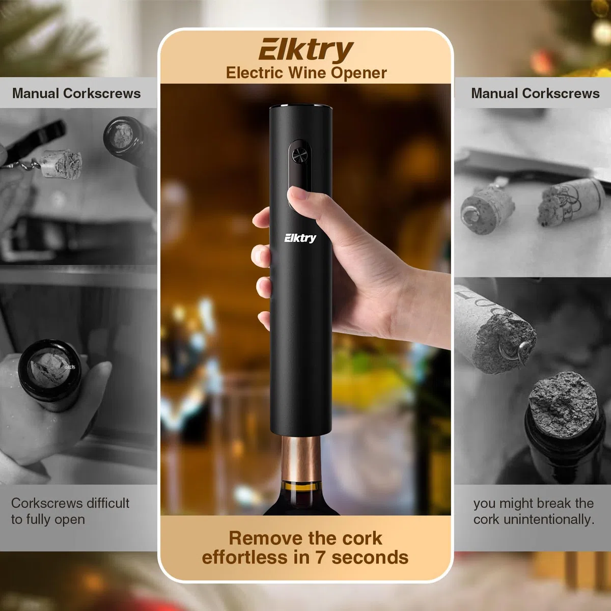 Elektrischer Korkenzieher, 4-in-1 Professioneller Weinöffner Set mit Folienschneider, Weinausgießer und Vakuumstopfen, Automatische Weinöffner für Feiertag, Party