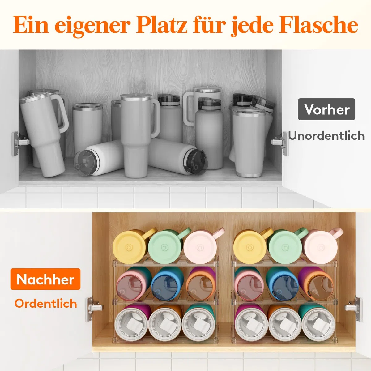 Lifewit Stapelbarer Flaschenorganizer aus Kunststoff für Zuhause, Tumbler- und Becherhalter, Transparenter Flaschenständer für Wein, für Arbeitsplatte und Schrank, 3-stufig, Platz für 9 Flaschen