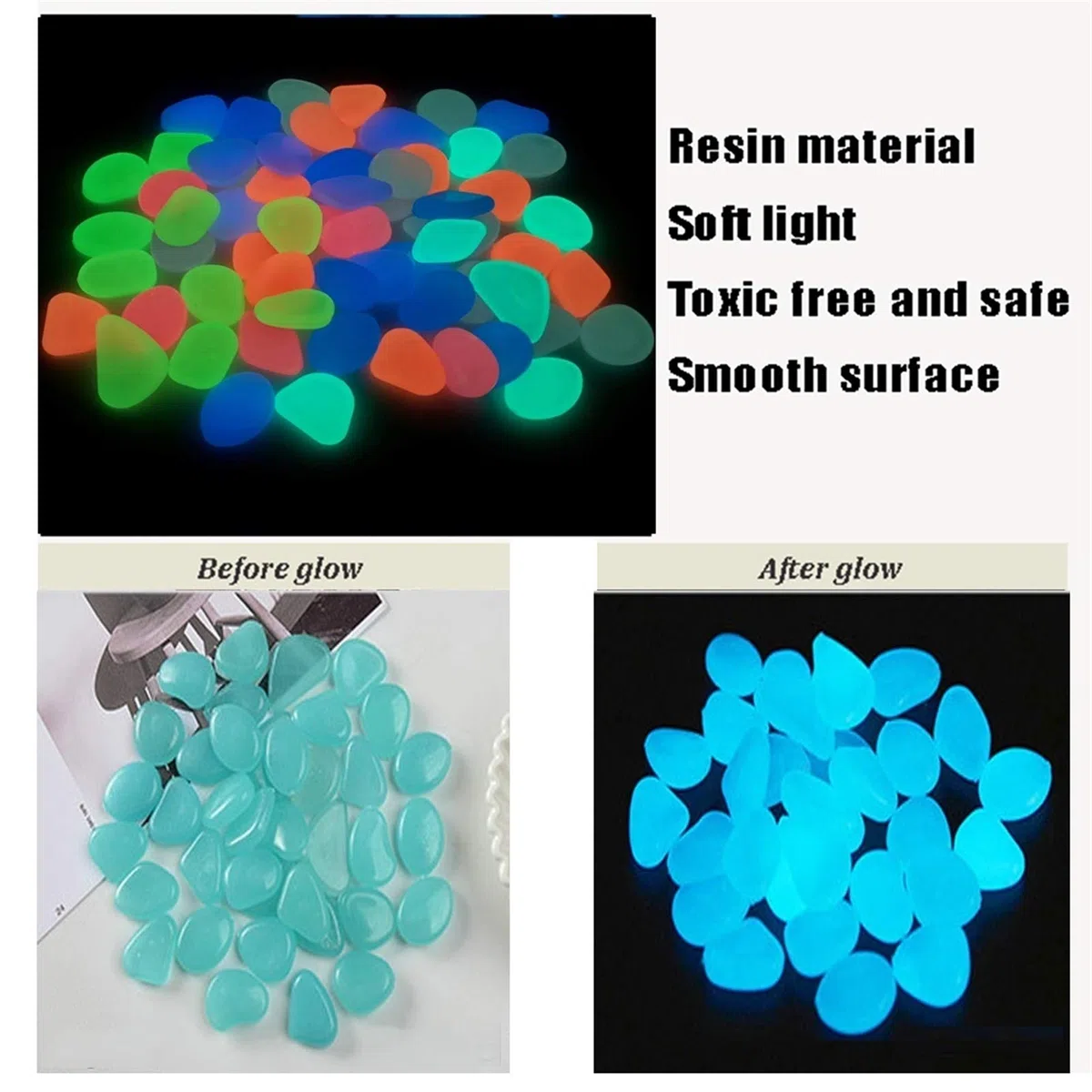 Leuchtende Steine Blaue Leuchtsteine, Künstliche Kieselsteine, Die In Den Dunklen, Im Innen-, Innen- Und Außenbereich Leuchtenden Dekorativen Solar-Leuchtsteinen Leuchten (Size : 200PCS)