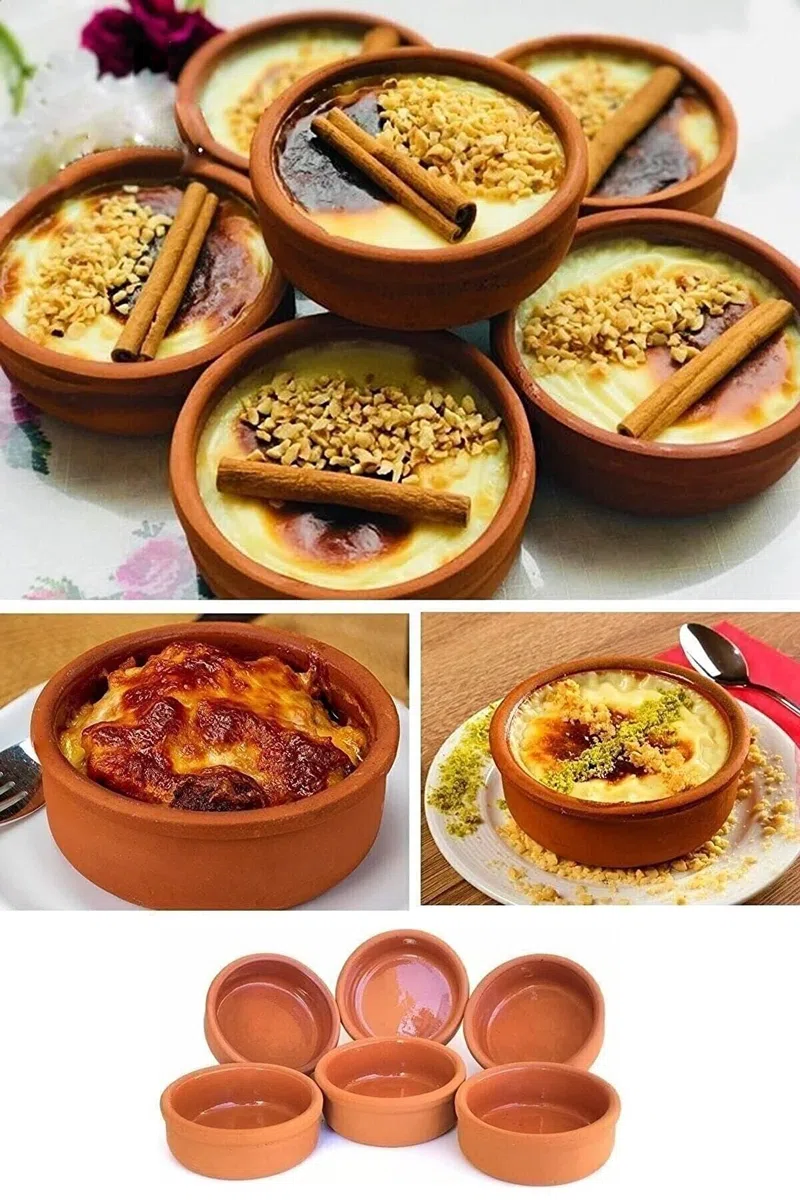 Kleine Auflaufformen Runde Güvec Set Töpfe Mini Schmortopf Milchreis Tontöpfe Tontopf-Set Tapas Schalen aus Ton (6er-Set)
