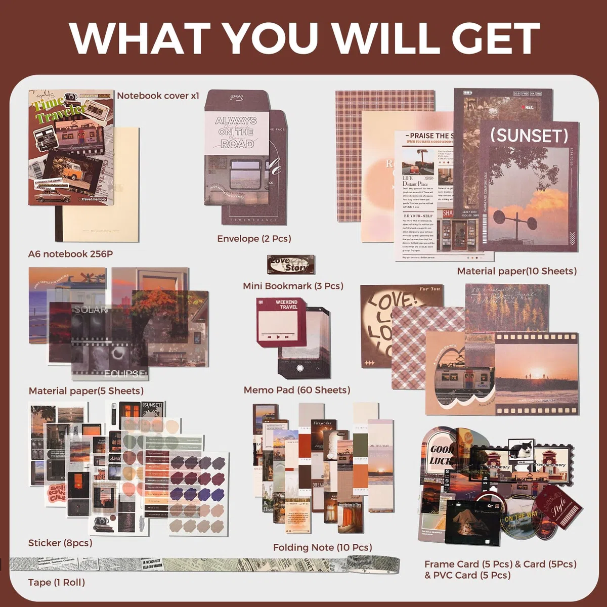 Funto Scrapbooking Kit (116 PCs), Rettungskollektions-Serie-Zeit-Reise, perfekt für Kugel Scrapbooking-Materialien, Planer DIY Arts Craft Collage