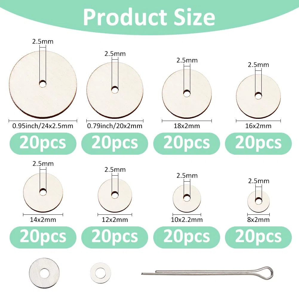 SUPERFINDINGS 180 Stück 8 Größen Holzpuppengelenk Und Faserplatten 8-24mm Drehbare Puppengelenke Splintstift Für Amigurumi Häkelbärpuppen DIY Bastelarbeiten