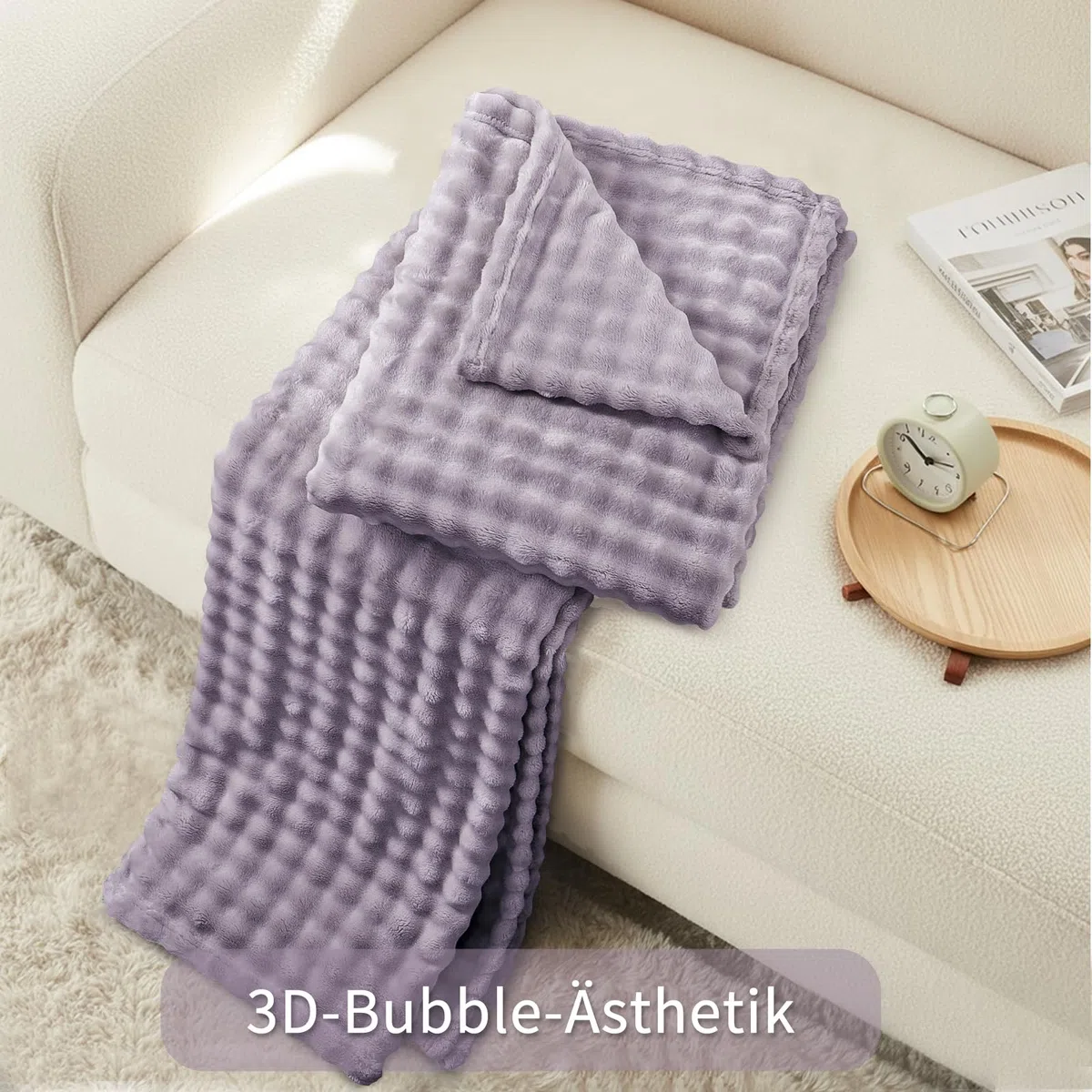 RUIKASI Bubble Decke Kuscheldecke Flauschig Violett - 150x200cm Sofadecke & Couchdecke aus Plüsch, Warme Fleece für Wohnzimmer Deko Blanket, Dicke Wohndecke