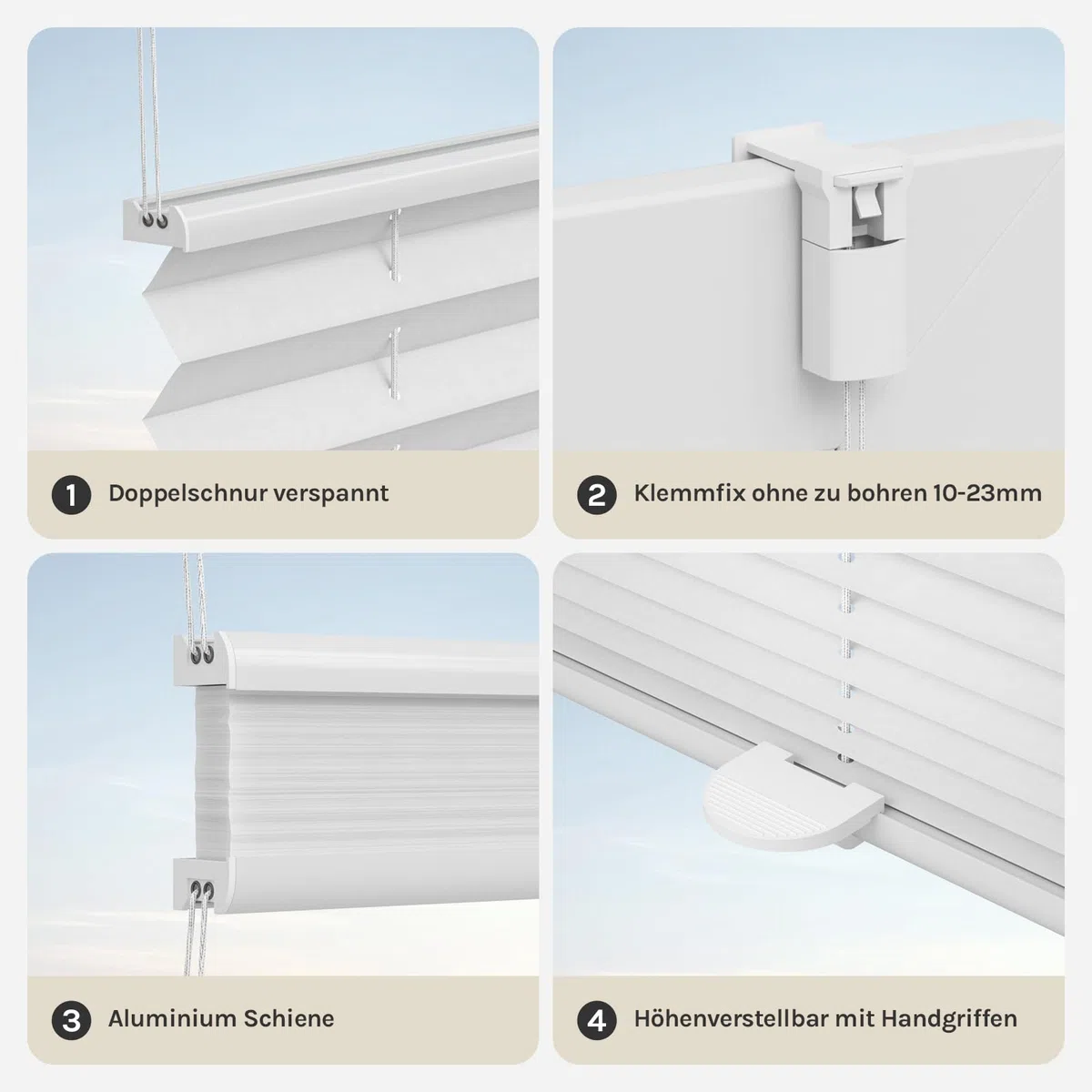 WOLTU Plissee Klemmfix ohne Bohren 80x120cm (BxH) Weiß Faltrollo Plisseerollo mit Klemmträger Lichtdurchlässig, Jalousie Sichtschutz und Sonnenschutz Easyfix Rollo für Fenster & Tür